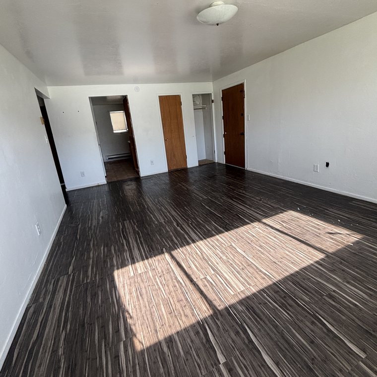 Living room cleanout after — empty and swept